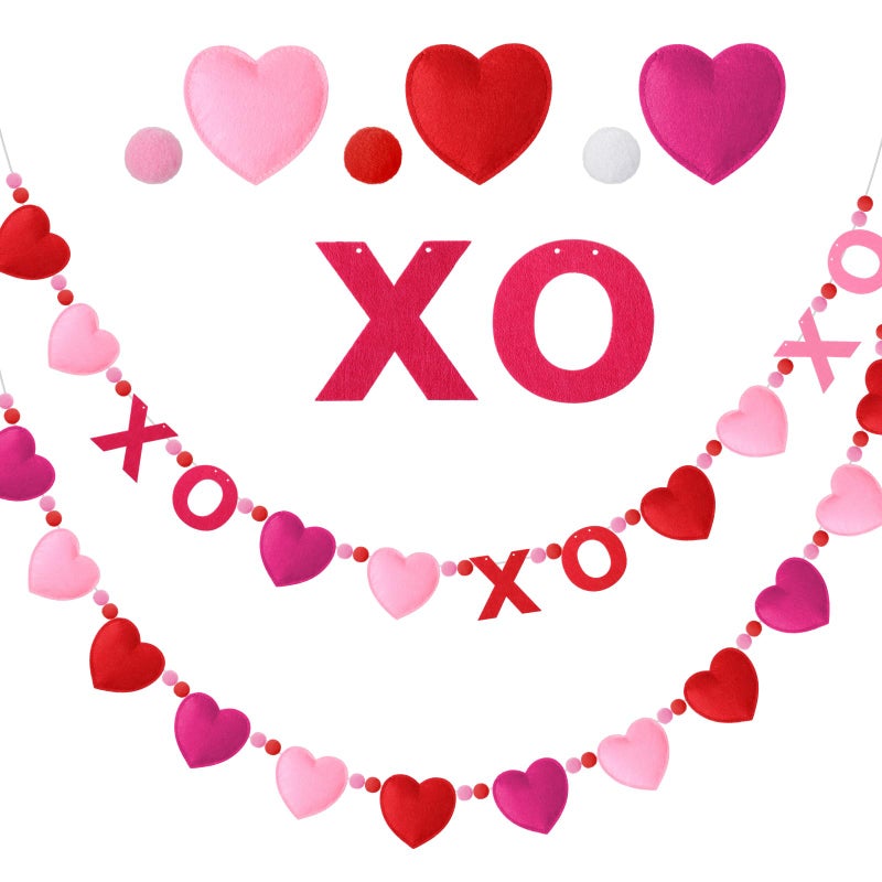 Jecery 2 Pcs Valentine's Day Garlands Heart Letter Felt Garland 78 Inches Red Pink Pom Pom Ball Banner Valentines Day Party Hanging Decorations for Indoor Outdoor Home Fireplace Mantel Fireplace Room - Image 1