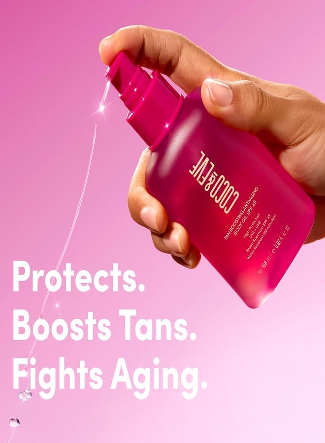 Coco & Eve Tan Boosting Anti-Aging Body Oil SPF45 - Tanning Accelerator Pump, UVA UVB Sun Protection | Moisturizing Outdoor Bronzing Enhancer with Natural Ingredients, Antioxidants (5.07 Fl Oz) - Image 5