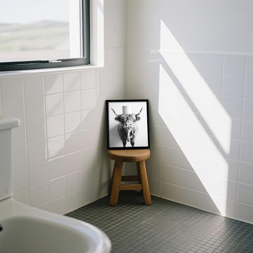 FYLDPSB Framed Black and White Bathroom Canvas Wall Art, Funny Highland Cow with Whimsical Toilet Paper Roll Accent Art Wall Decor, Modern Humor Animal Art Posters Prints Ready to Hang 8x10 Inches - Image 3
