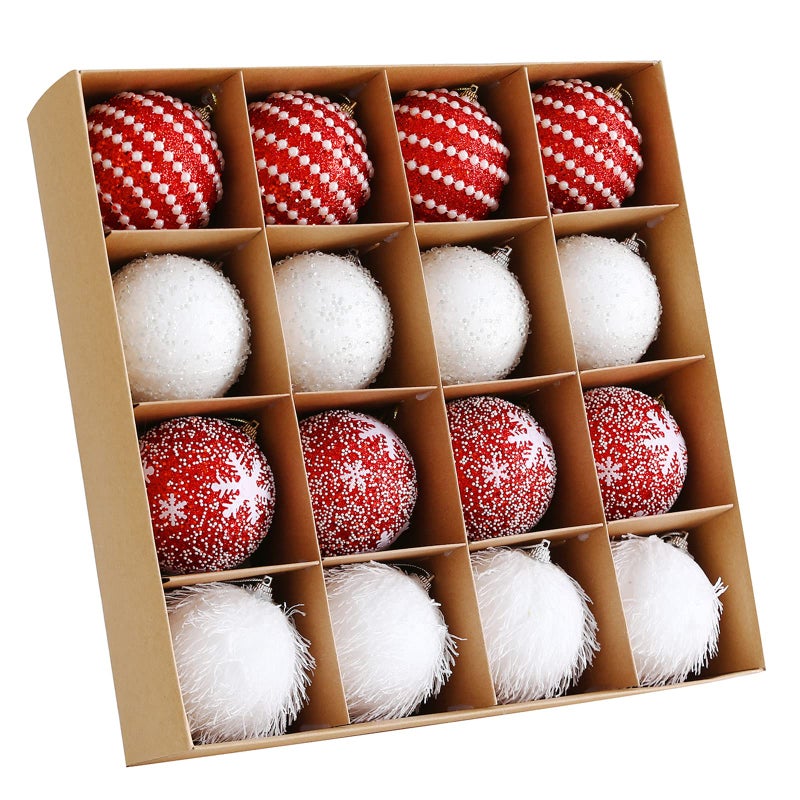 Christmas Tree Ball Ornament Set 16pcs 80mm315inch Red White Glittering Shatterproof Foam Christmas Ball Ornaments Xmas Tree Decor Holiday Decoration