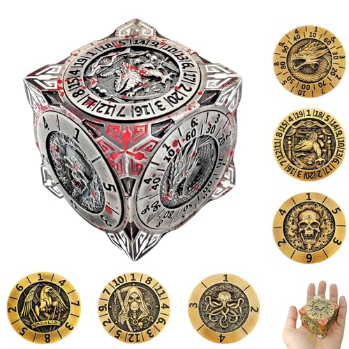 FLUEFOWL DND Spinner Dice Metal Dice Set with 3D Relief for DND Gifts Polyhedral Roleplaying Game Dice Fantasy DD Tabletop RPG Accessories for DM Player Bloodstains - Image 1