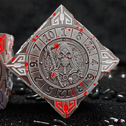 FLUEFOWL DND Spinner Dice Metal Dice Set with 3D Relief for DND Gifts Polyhedral Roleplaying Game Dice Fantasy DD Tabletop RPG Accessories for DM Player Bloodstains - Image 5