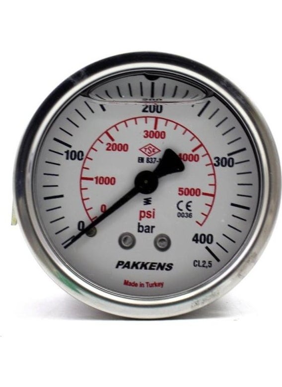 Pakkens 0-400 Bar 63 mm Rear Connection Panel Type Glycerin Manometer G 1/4 Inch  - Image 1
