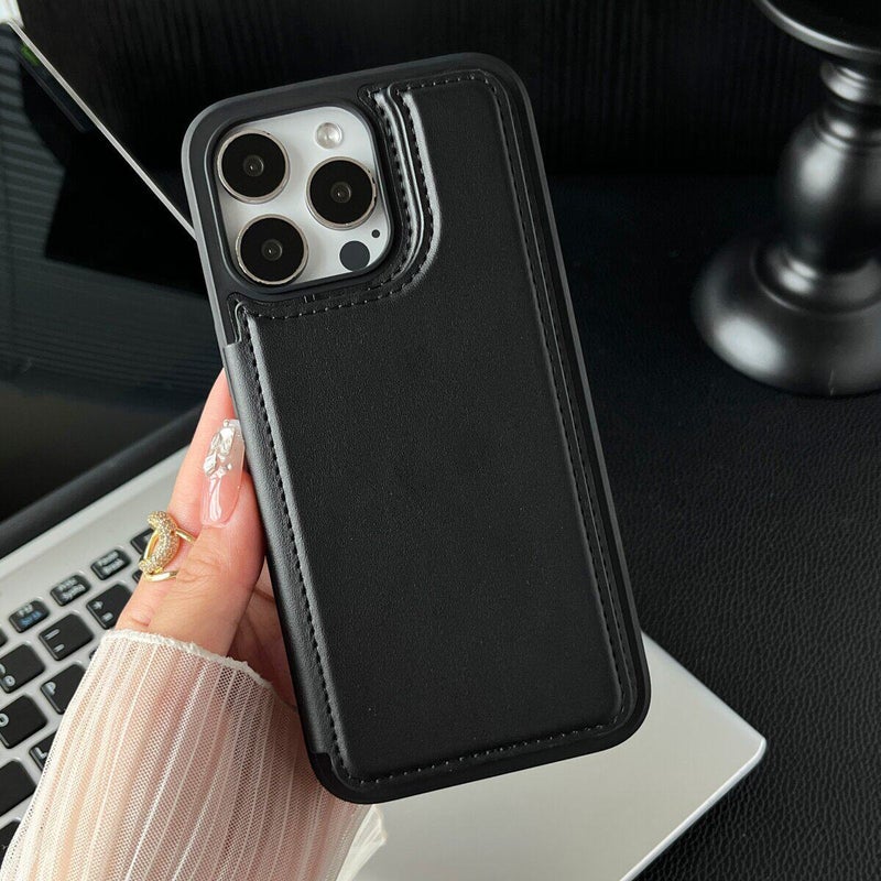 Drop Protection iPhone 13 Pro Max PU for iPhone 13 with Kickstand and Card Holder and Strong Magnetic in Black - Image 1