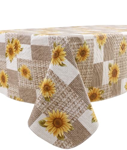LIBERECOO Vinyl Tablecloth with Flannel Backing 60 x 102 Inch Sunflower Rectangle StainResistant Table Cloth Waterproof Plastic Table Cover