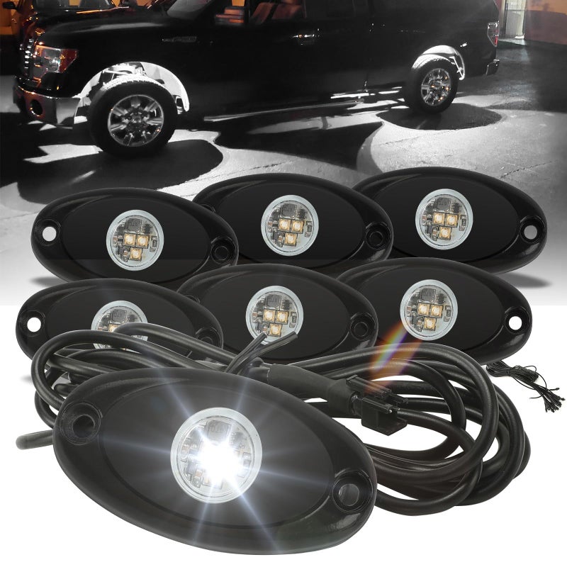 SUNPIE 6 Pods White Rock Lights 6000K Pure White Underglow Light Wheel Wheel Well Lights for Trucks Sedans Car ATV UTV SUV Golf Cart Trailer Motorcycles