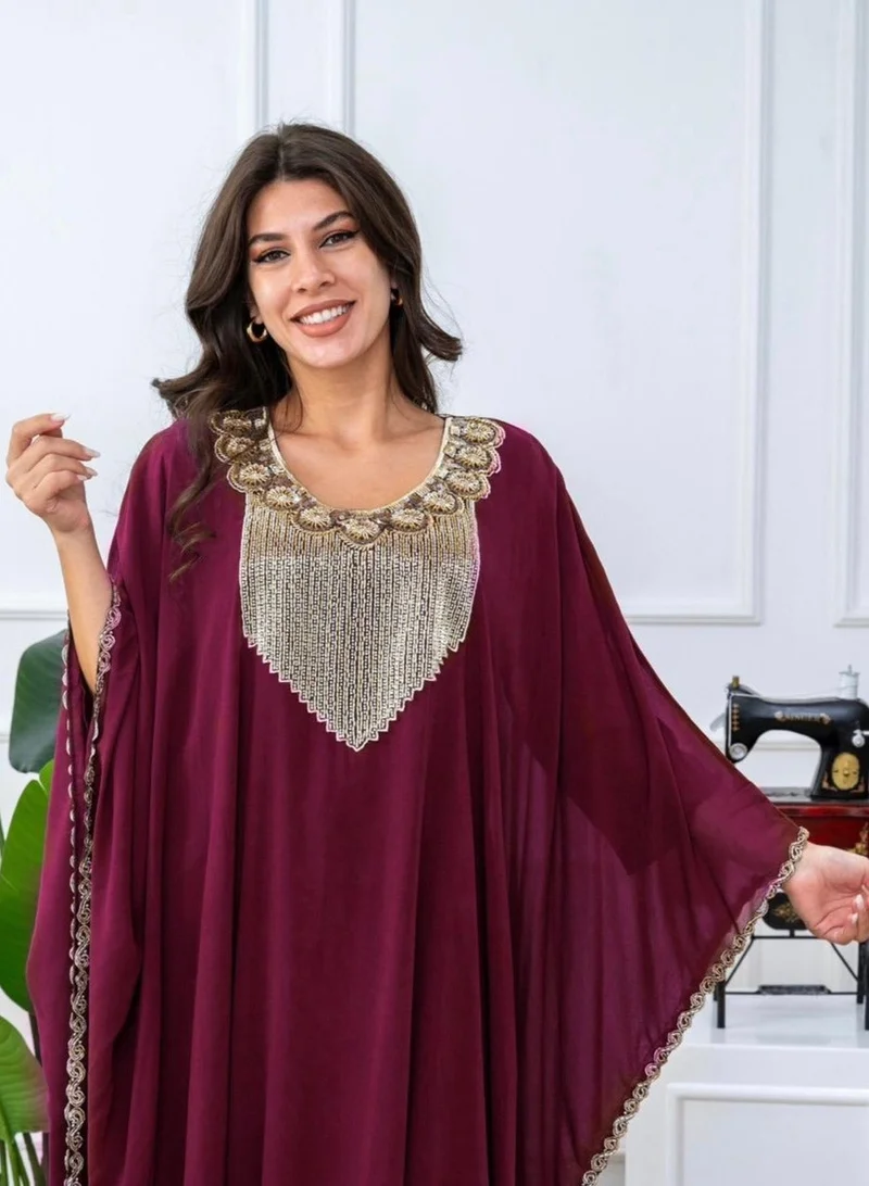 AL BENT AL SHARQIEH long sleeve jalabiya dress with embroidery neck