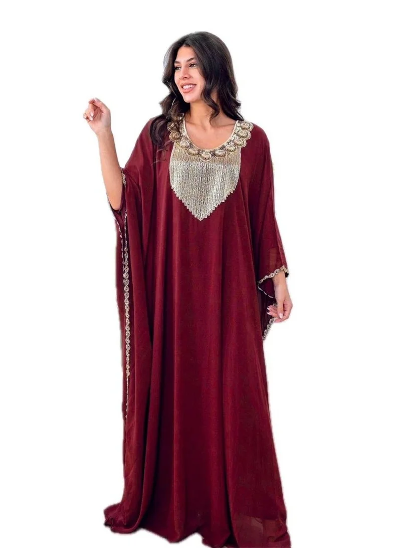 AL BENT AL SHARQIEH long sleeve jalabiya dress with embroidery neck