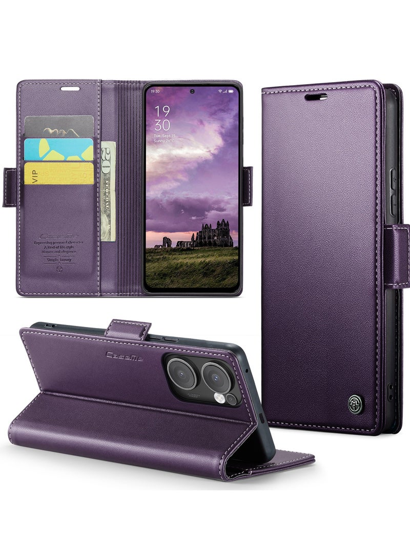 CaseMe Phone Case Luxury PU Leather Design Anti Fingerprint 023 Flip Cover Card Slot Holder Cover For Oppo Reno 13F (Purple) - Image 2