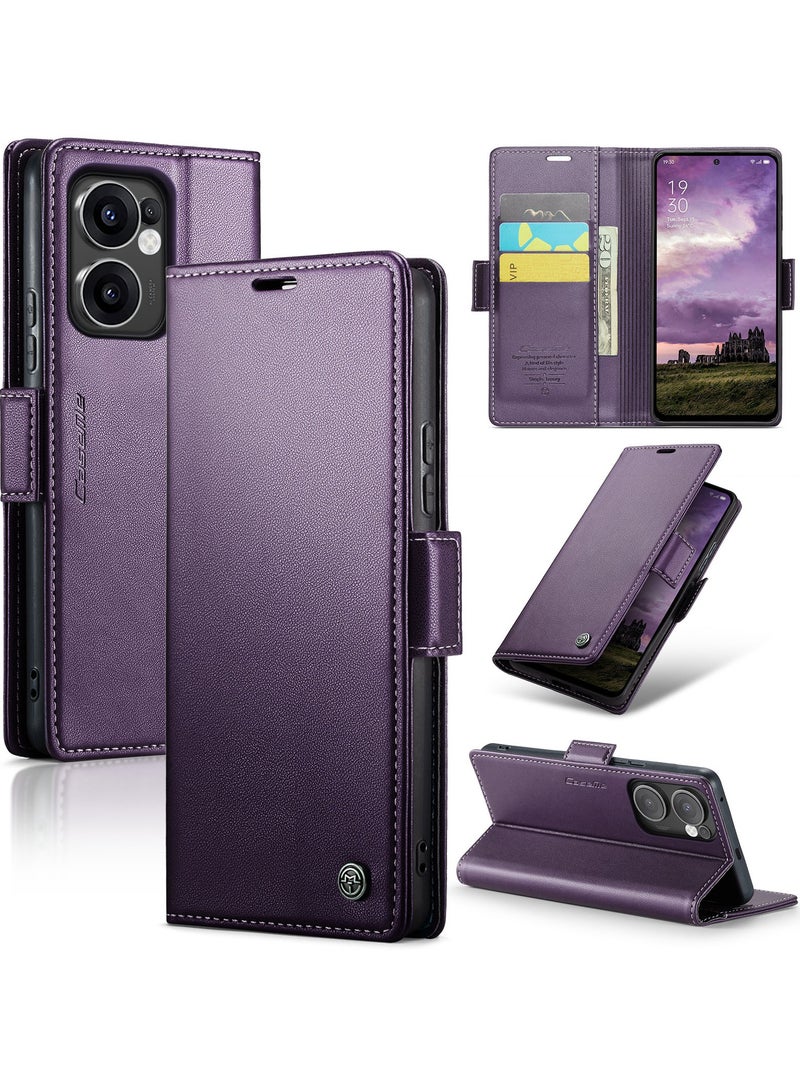 CaseMe Phone Case Luxury PU Leather Design Anti Fingerprint 023 Flip Cover Card Slot Holder Cover For Oppo Reno 13F (Purple) - Image 1