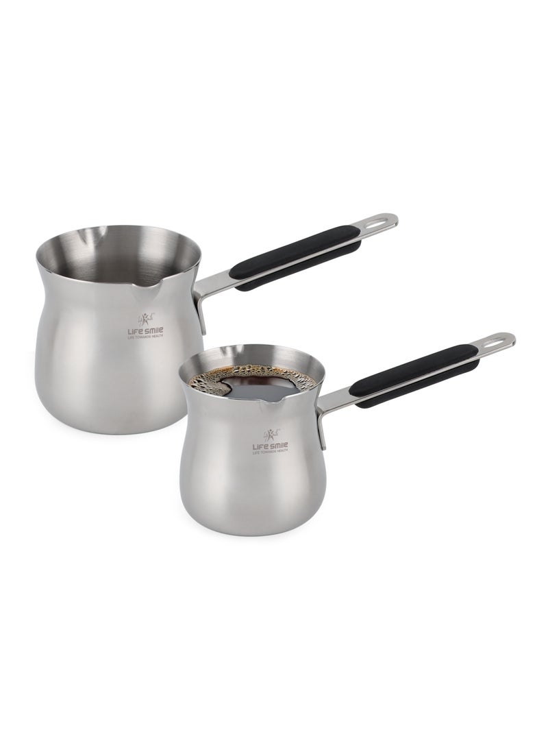 Life Smile طقم تسخين القهوة من الفولاذ المقاوم للصدأ – 350 مل و 500 مل | تسخين سريع | مقاوم للصدأ | وعاء متعدد الاستخدامات للقهوة والحليب والزبدة والزيت - Image 1