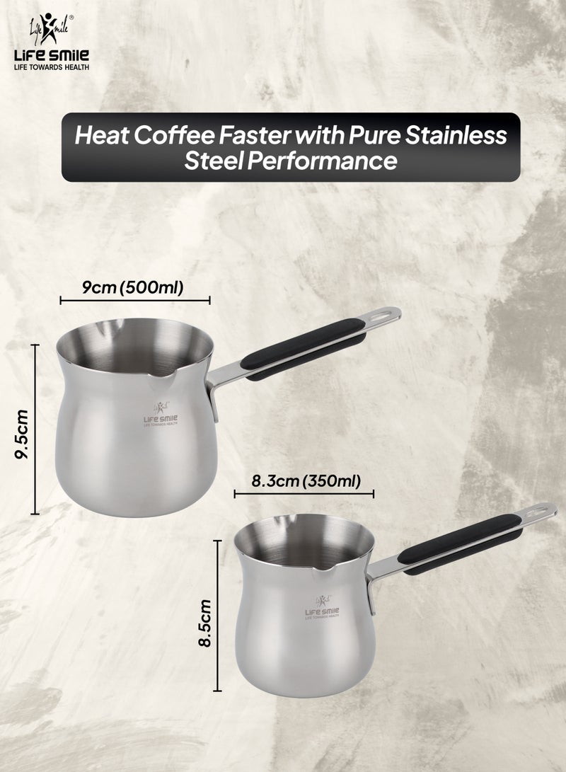Life Smile طقم تسخين القهوة من الفولاذ المقاوم للصدأ – 350 مل و 500 مل | تسخين سريع | مقاوم للصدأ | وعاء متعدد الاستخدامات للقهوة والحليب والزبدة والزيت - Image 3