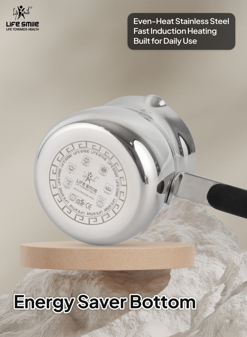 Life Smile طقم تسخين القهوة من الفولاذ المقاوم للصدأ – 350 مل و 500 مل | تسخين سريع | مقاوم للصدأ | وعاء متعدد الاستخدامات للقهوة والحليب والزبدة والزيت - Image 2