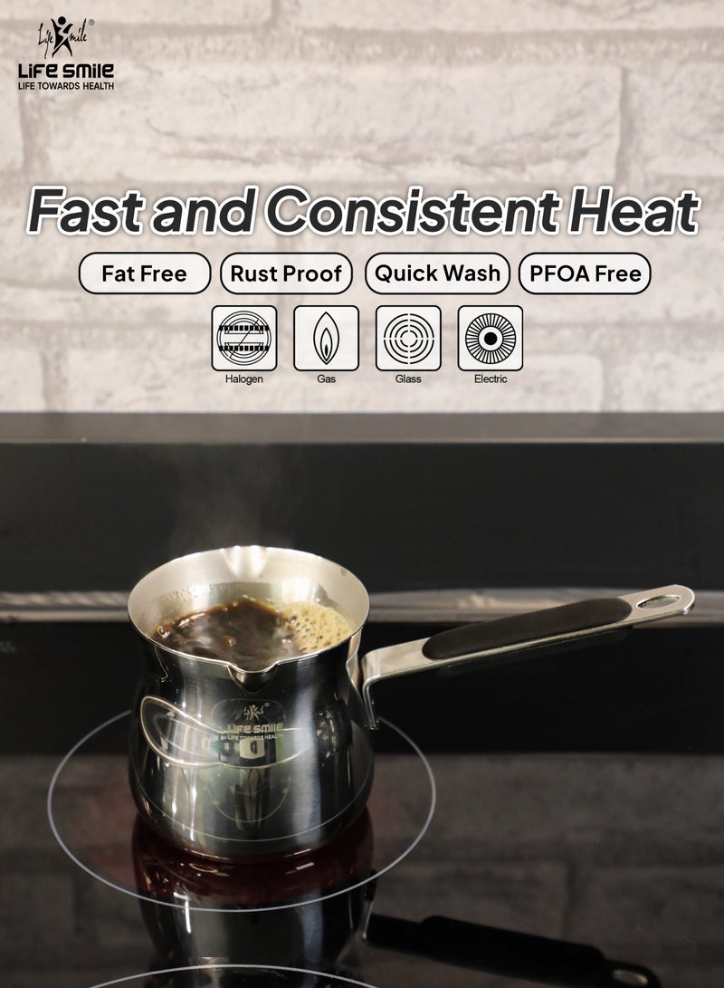Life Smile طقم تسخين القهوة من الفولاذ المقاوم للصدأ – 350 مل و 500 مل | تسخين سريع | مقاوم للصدأ | وعاء متعدد الاستخدامات للقهوة والحليب والزبدة والزيت - Image 5