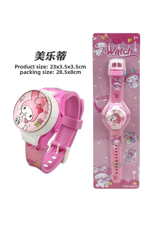 Exquisite Cartoon Sanrio Rotating Glass Cover Flip Top Watch Can Rotate And Decompress Kidsren's Digital Watch-Color:807  Melody - Image 1