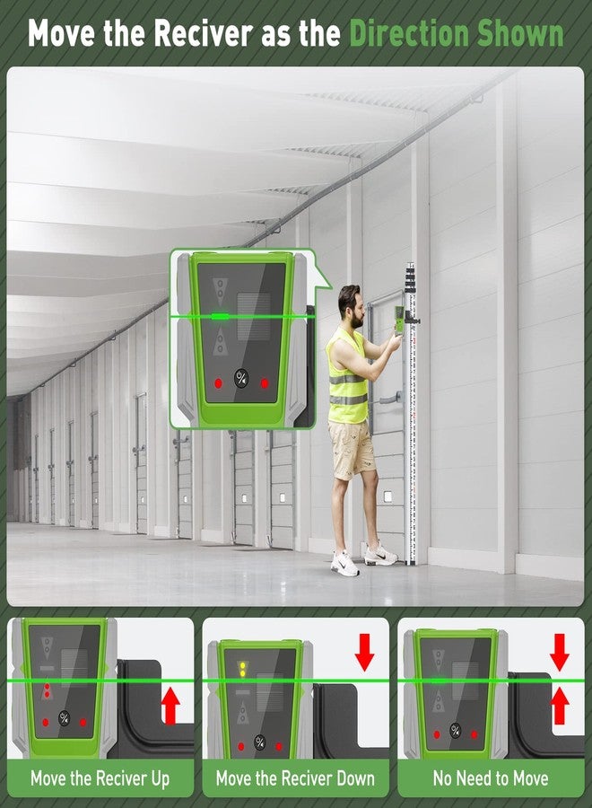 Huepar LR-8RG Laser Receiver, Compatible with All Huepar and Pro Laser Levels with Pulse Mode, ±1/17 In, Up to 200Ft, Green & Red Beams Laser Detector, Two-Sided LED Prompt, Magnet, Clamp Included - Image 4