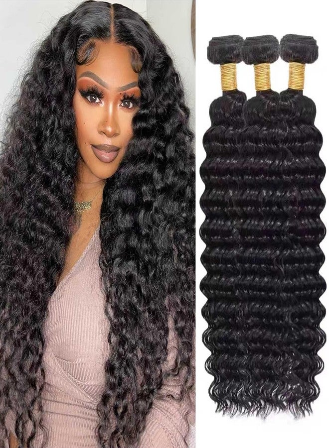 HighEr Human Hair Bundles Deep Wave Curly Bundle Human Hair Brazilian Virgin Hair 16 18 20 Inch 3 Bundles for Women 10A Grace Unprocessed Deep Curly Hair Bundle Weave Extensions Natural Black - Image 1