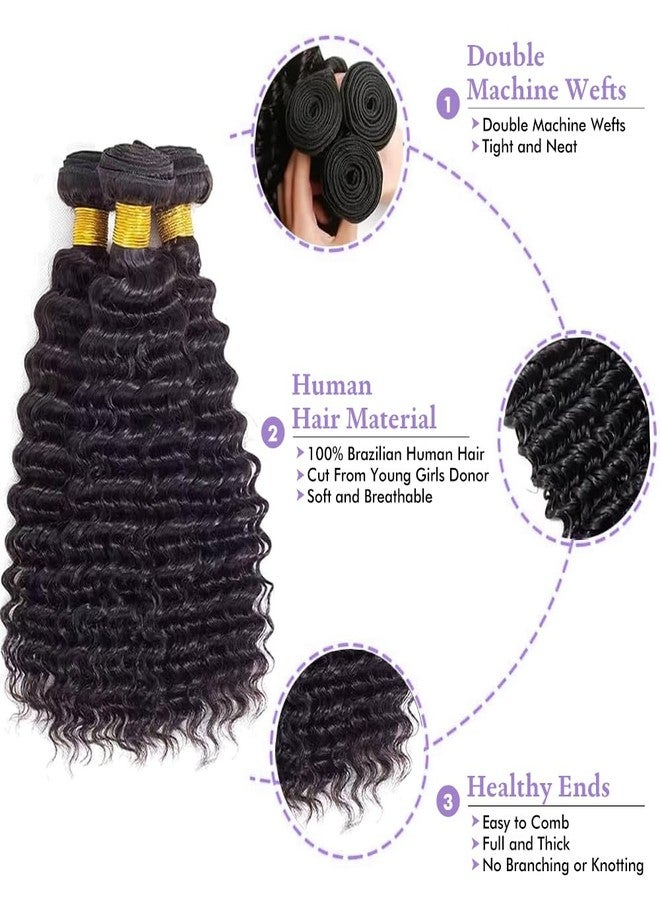 HighEr Human Hair Bundles Deep Wave Curly Bundle Human Hair Brazilian Virgin Hair 16 18 20 Inch 3 Bundles for Women 10A Grace Unprocessed Deep Curly Hair Bundle Weave Extensions Natural Black - Image 3