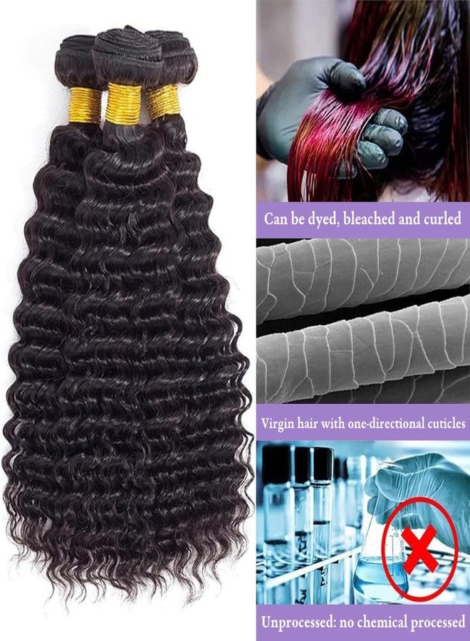 HighEr Human Hair Bundles Deep Wave Curly Bundle Human Hair Brazilian Virgin Hair 16 18 20 Inch 3 Bundles for Women 10A Grace Unprocessed Deep Curly Hair Bundle Weave Extensions Natural Black - Image 5