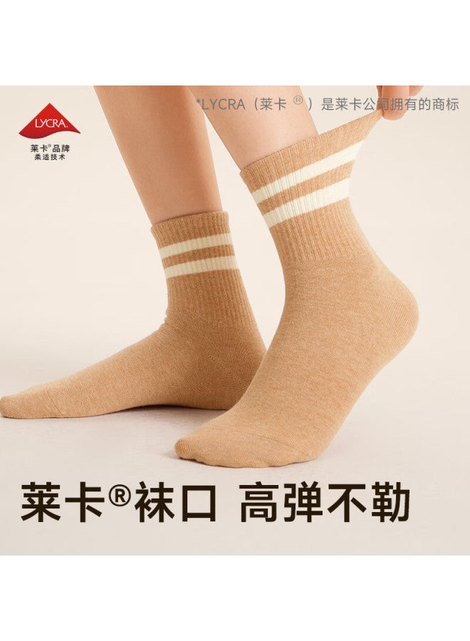 Mianzhuwu Women's Mid-calf Socks For Autumn And Winter, Antibacterial And Odor-resistant Thick Seamless Cotton Socks, Black And White Sports Striped Socks, Mixed Colors Set C