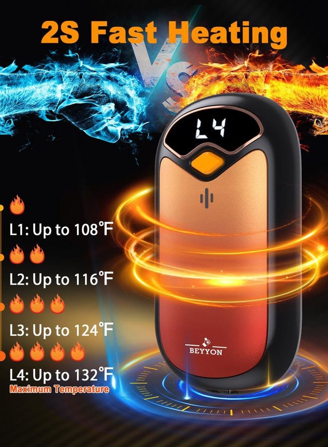 BEYYON Hand Warmers Rechargeable - Electric Hand Warmer Rechargeable 2 Pack, LED Digital Display, 4 Heat Levels Reusable, USB, Magnetic Portable Handwarmers for Golf/Camping/Hunting, Gift for Women, Men - Image 2