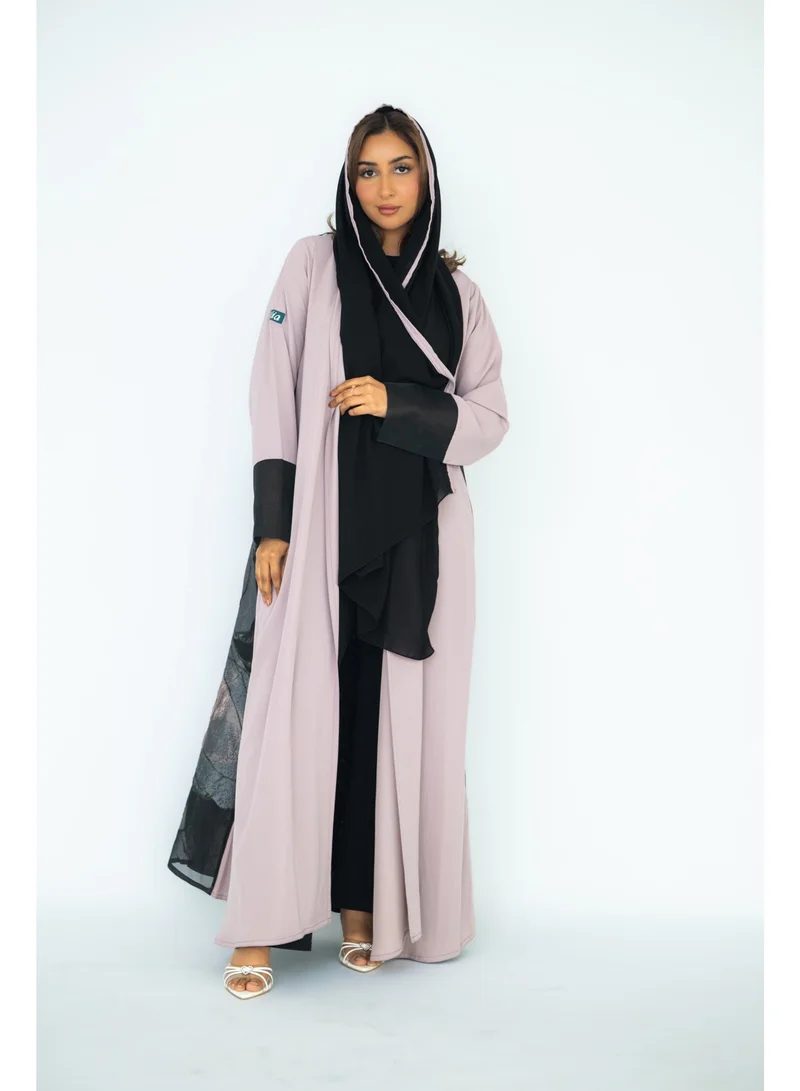 via abaya Linen Abaya with Brocade