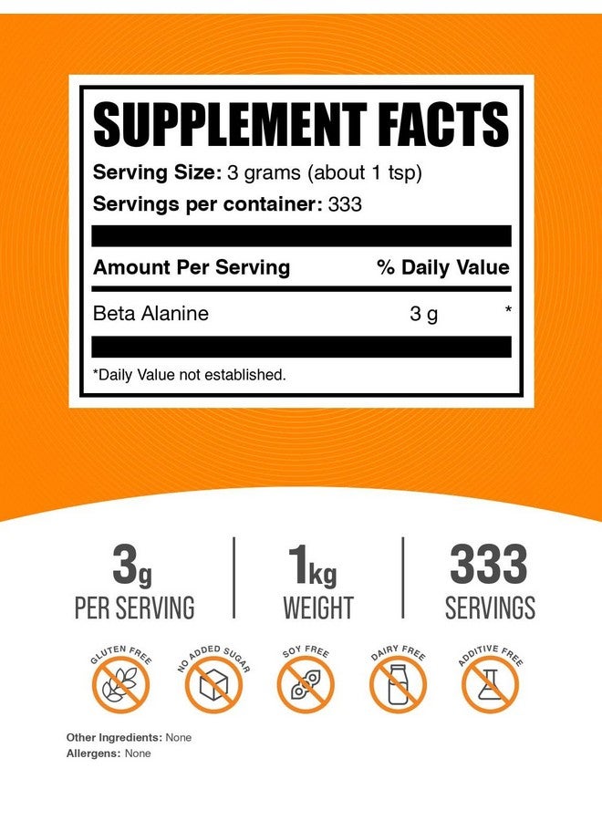 بالك سابلمنتس مسحوق بيتا ألانين من BulkSupplements.com - مكمل بيتا ألانين، مكمل غذائي قبل التمرين - بدون نكهة وخالي من الغلوتين، 3 غرام لكل حصة، 1 كجم (2.2 رطل) (عبوة من قطعة واحدة) - Image 2