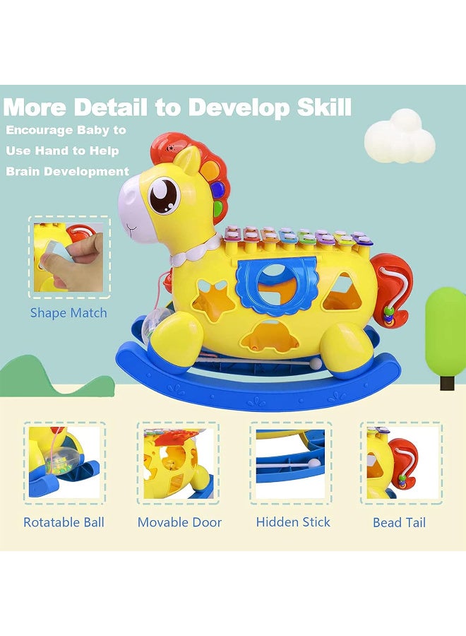 Let your child have fun and learn at the same time with this magical rocking horse!   - Colorful xylophone piano to boost hearing and creativity   - Shape sorting games to improve focus and hand-eye coordination   - Safe rocking horse for movement and balance   - Rotating balls and colorful beads to develop fine motor skills   - Bright, child-safe colors   - Enhances intelligence, sensory skills, and attention span   - Suitable for kids 1 year and up – a perfect gift for boys and girls! - Image 3