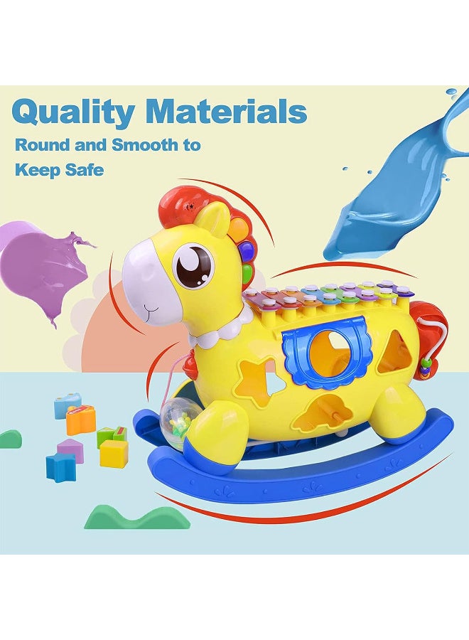 Let your child have fun and learn at the same time with this magical rocking horse!   - Colorful xylophone piano to boost hearing and creativity   - Shape sorting games to improve focus and hand-eye coordination   - Safe rocking horse for movement and balance   - Rotating balls and colorful beads to develop fine motor skills   - Bright, child-safe colors   - Enhances intelligence, sensory skills, and attention span   - Suitable for kids 1 year and up – a perfect gift for boys and girls! - Image 4