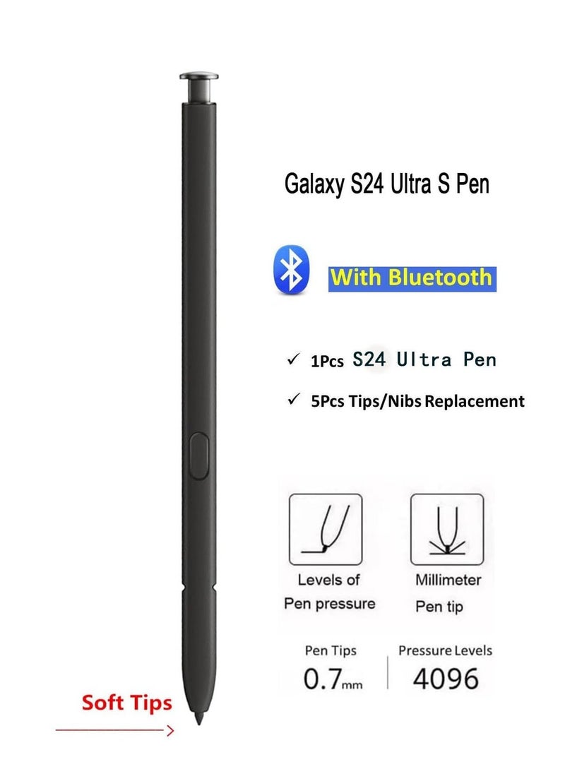 قلم اللمس S24 Ultra (مع بلوتوث) بديل لهاتف Samsung Galaxy S24 Ultra 5G جميع الإصدارات قلم لمس + 5 أطراف + مشبك واحد، متوافق مع Galaxy S24 Ultra 5G جميع الإصدارات (أسود تيتانيوم/S24 Ultra)