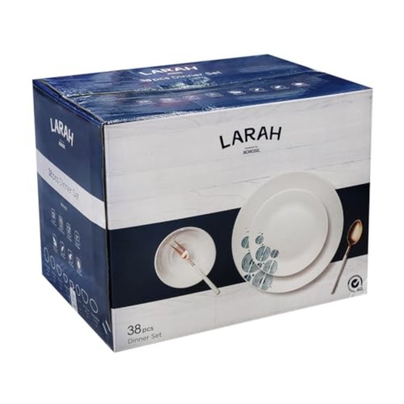 LARAH PLANO OPAL DINNER SET LUNA, 38DSPL01-SB, 38 قطعة مجموعة 6 × طبق عشاء، 6 × طبق جانبي، 6 × وعاء حساء، 6 × وعاء، 6 × كوب، 6 × صحن، 1 × وعاء تقديم، 1 × طبق بيضاوي - Image 4