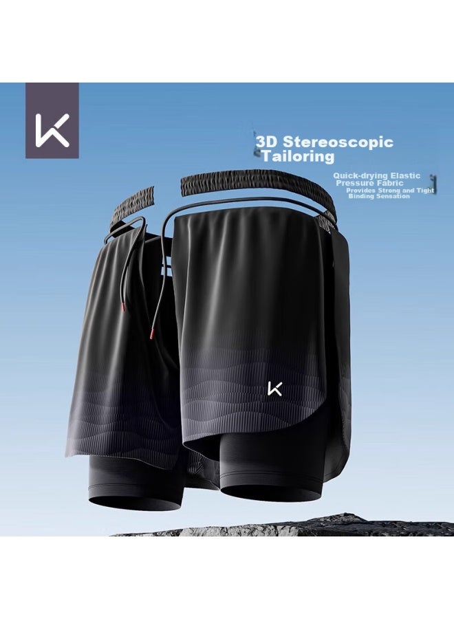 Keep Men's Swim Trunks, Anti-embarrassment Hot Spring Swimwear, Double-layered Knee-length, Plus Size Beach Shorts, Swimming Gear, Black, Xxxl - Image 2