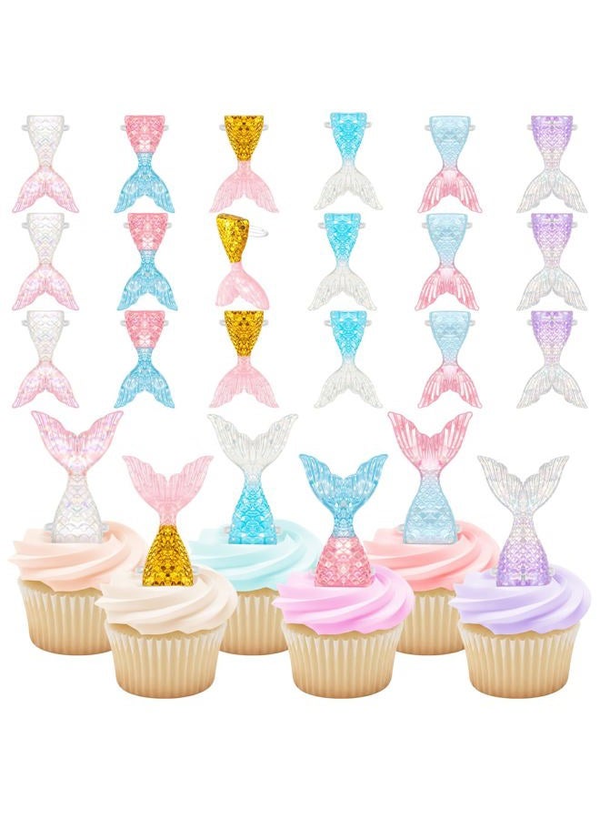 Kenning 48 Pcs Resin Mermaid Tails Cupcake Ring Toppers Under the Sea Cupcake Topper for Mermaid Theme Birthday Party Cake Decorations Baby Shower Weeding Anniversary Sea Party Supplies - Image 1