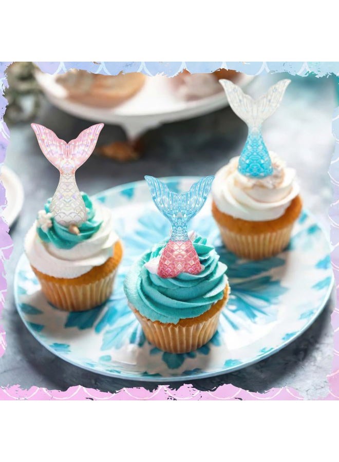 Kenning 48 Pcs Resin Mermaid Tails Cupcake Ring Toppers Under the Sea Cupcake Topper for Mermaid Theme Birthday Party Cake Decorations Baby Shower Weeding Anniversary Sea Party Supplies - Image 4