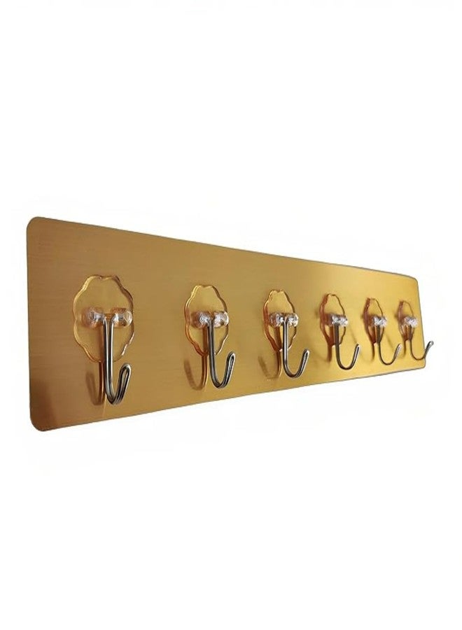 LINEAR Golden Wall Hook for Hanging | Adhesive Wall Hook Rack | Kitchen Organizer Hooks for Wall | Door Hooks Rail for Hanging Keys,Clothes,Towel, No-Drill Installation, 6 Hooks - Image 1
