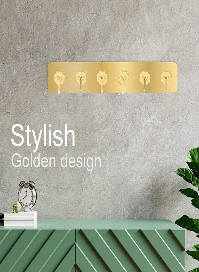 LINEAR Golden Wall Hook for Hanging | Adhesive Wall Hook Rack | Kitchen Organizer Hooks for Wall | Door Hooks Rail for Hanging Keys,Clothes,Towel, No-Drill Installation, 6 Hooks - Image 2
