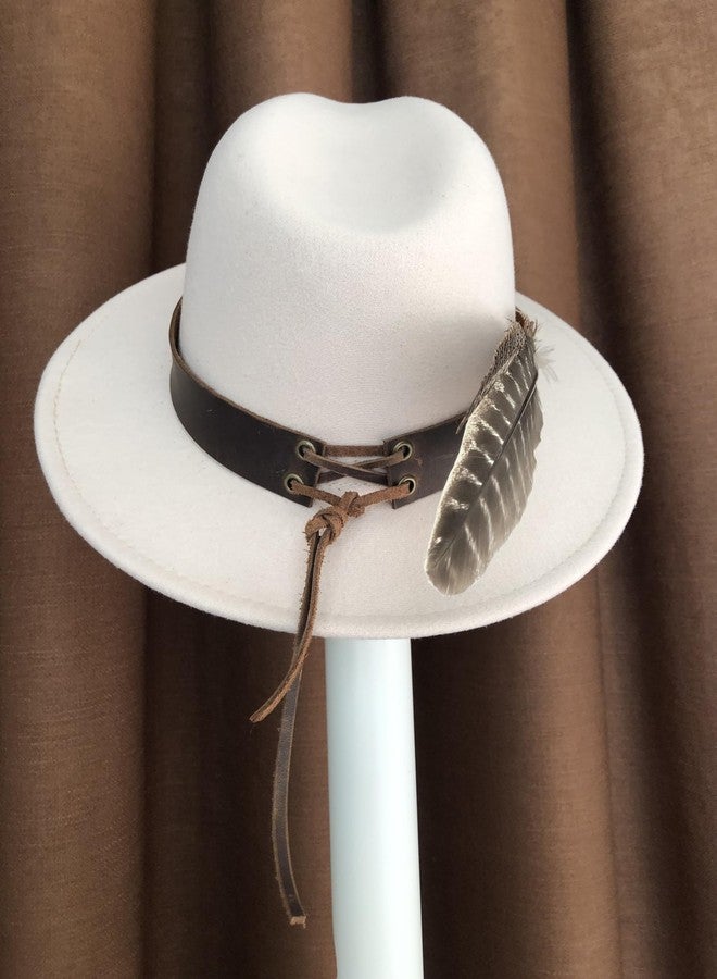 TCOMVEZ Hat Bands for Women Cowboy Hat Band Genuine Leather Fedora Western Hat Band for Men with 2pcs Feather 1pcs Crystal Brown - Image 4
