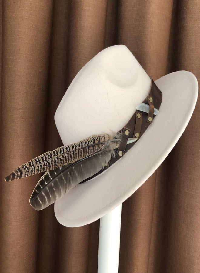 TCOMVEZ Hat Bands for Women Cowboy Hat Band Genuine Leather Fedora Western Hat Band for Men with 2pcs Feather 1pcs Crystal Brown - Image 5