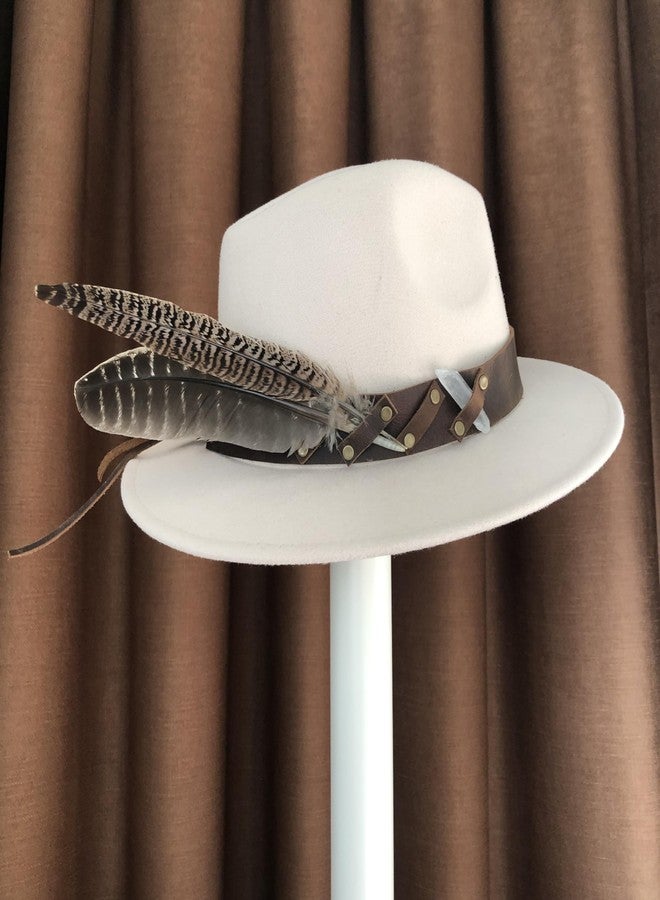 TCOMVEZ Hat Bands for Women Cowboy Hat Band Genuine Leather Fedora Western Hat Band for Men with 2pcs Feather 1pcs Crystal Brown - Image 3