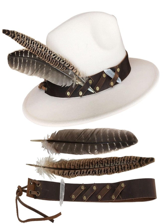 TCOMVEZ Hat Bands for Women Cowboy Hat Band Genuine Leather Fedora Western Hat Band for Men with 2pcs Feather 1pcs Crystal Brown - Image 1