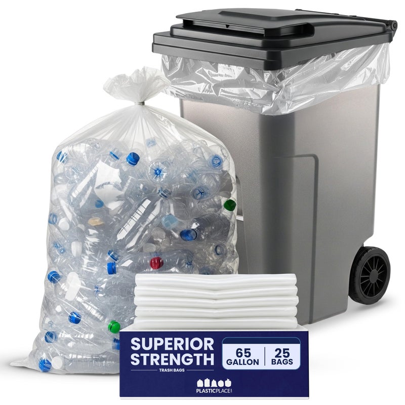 Plasticplace 65 Gallon Trash Bags â”‚ 2.7 Mil â”‚ Clear Heavy Duty Garbage Can Liners â”‚ 50â€ x 48â€ (25 Count) - Image 1