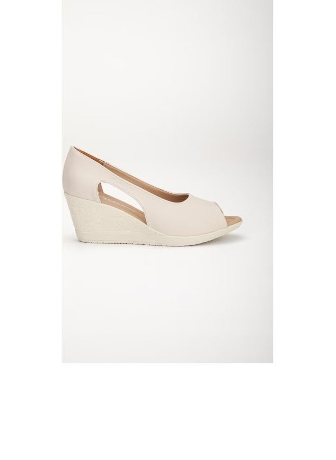 Slices Shoes Wedge Sole Open Toe Orthopedic Artificial Leather Beige Women's Wedge Heel Shoes - Image 1
