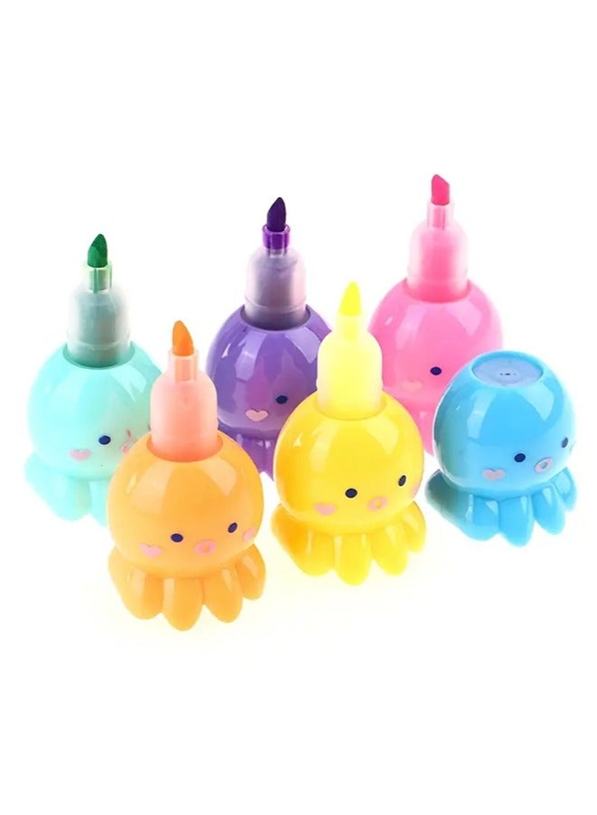 6 PCS Highlighters, Colorful Octopus Shaped Highlighter, Pastel Highlighter Set Cute Silicone Octopus Highlighter Pens, - Image 1