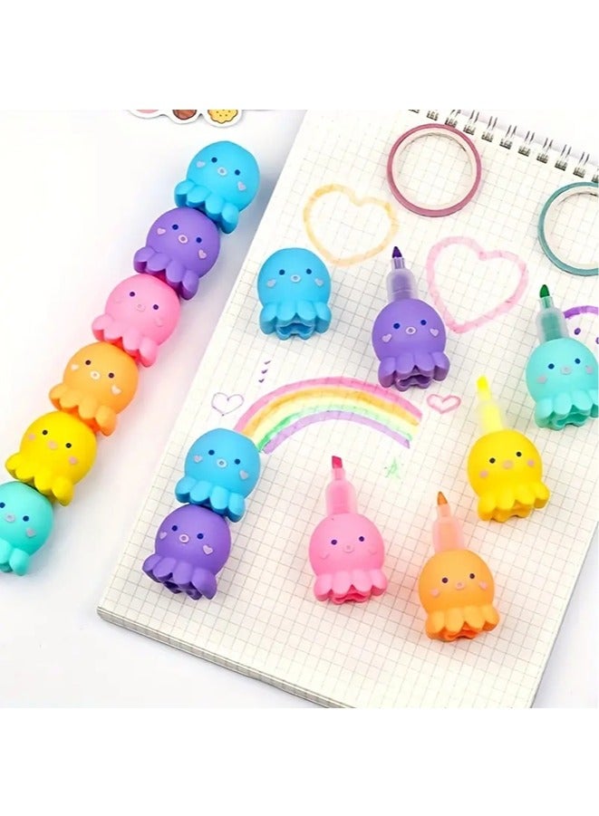 6 PCS Highlighters, Colorful Octopus Shaped Highlighter, Pastel Highlighter Set Cute Silicone Octopus Highlighter Pens, - Image 2