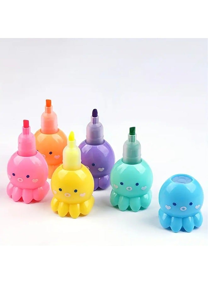 6 PCS Highlighters, Colorful Octopus Shaped Highlighter, Pastel Highlighter Set Cute Silicone Octopus Highlighter Pens, - Image 3