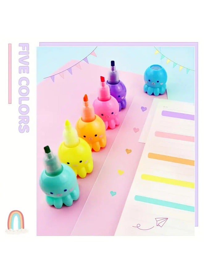 6 PCS Highlighters, Colorful Octopus Shaped Highlighter, Pastel Highlighter Set Cute Silicone Octopus Highlighter Pens, - Image 5