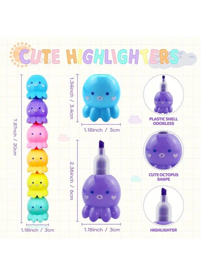 6 PCS Highlighters, Colorful Octopus Shaped Highlighter, Pastel Highlighter Set Cute Silicone Octopus Highlighter Pens, - Image 4