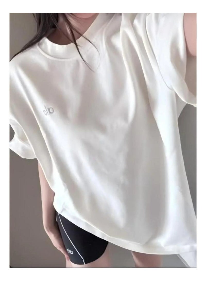Alo Yoga Loose T-shirt-Round Neck Short Sleeve-Summer Short Sleeve - Image 2
