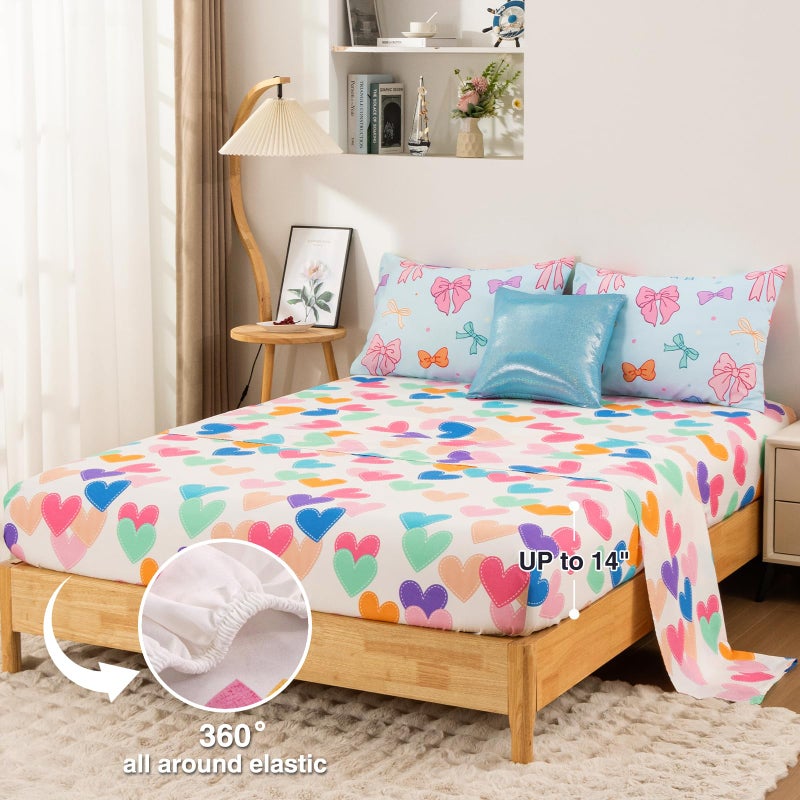 A Nice Night Twin Comforter Set for Girls 6 Piece Bedding Sets Soft Polyester Bed in a Bag with Multi-Color Chic Bows Pattern,Blue Background Room Decor for All Season - Image 3