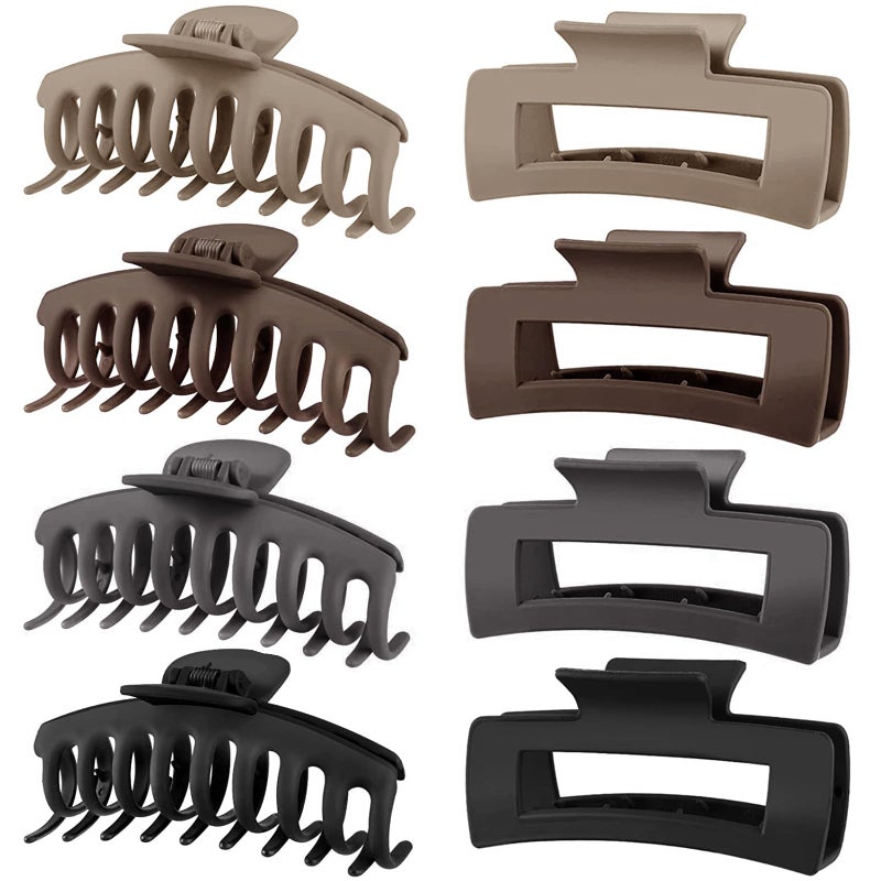 TOCESS 8 Pack Neutral Big Hair Claw Clips for Women Large Claw Clip for Thin Thick Curly Hair 90's Strong Hold 4.33 Inch Nonslip Matte Jumbo Hair Clips - Image 1